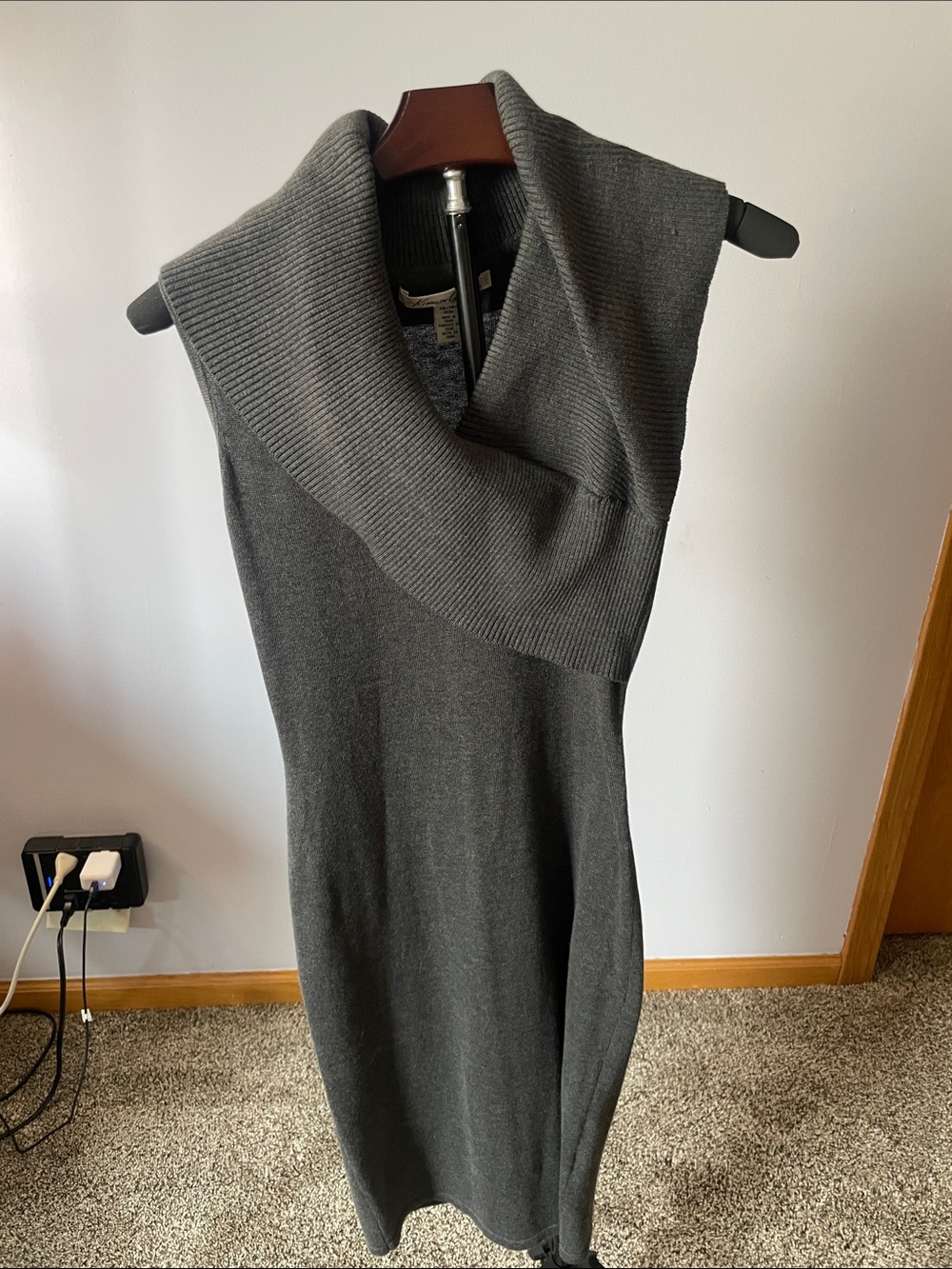 Kenneth Cole Sleeveless Dark Gray Cowl Neck Midi Dress